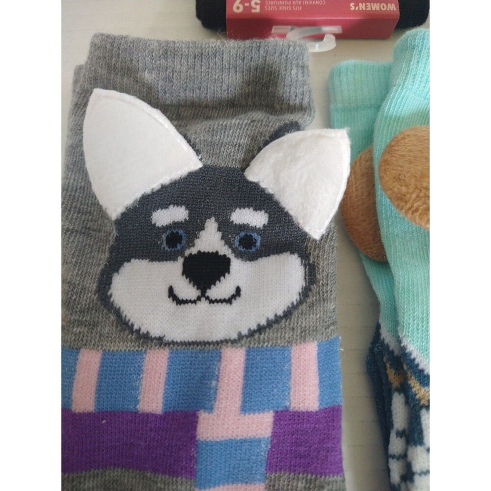 Lot of 5 Pairs Kids Children's Women's Socks Animals Fuzzy Ears Cute Fun Cheery - Picture 3 of 10